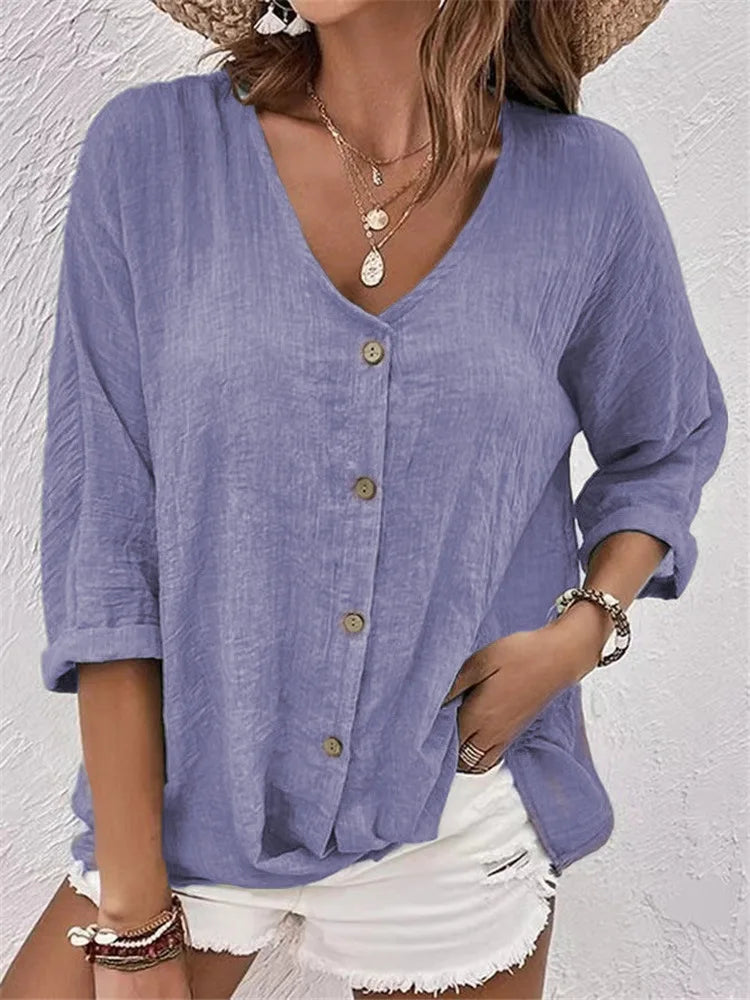 Emma | Summer Linen Blouse with Fine Button Closure