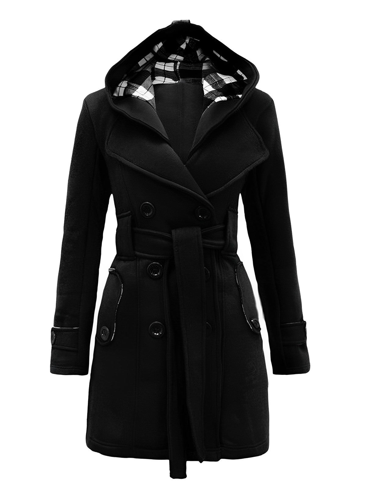 Elisabetta - Checked Coat with Hood and Belt