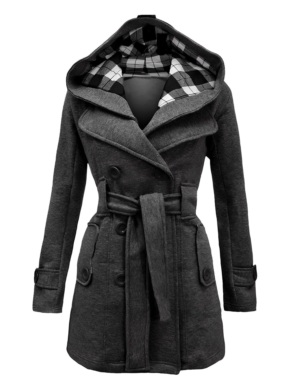 Elisabetta - Checked Coat with Hood and Belt
