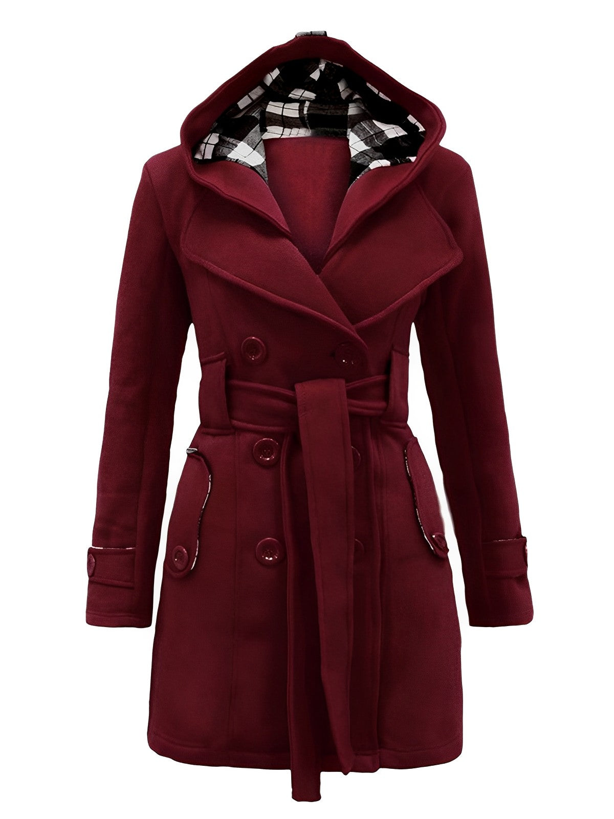 Elisabetta - Checked Coat with Hood and Belt