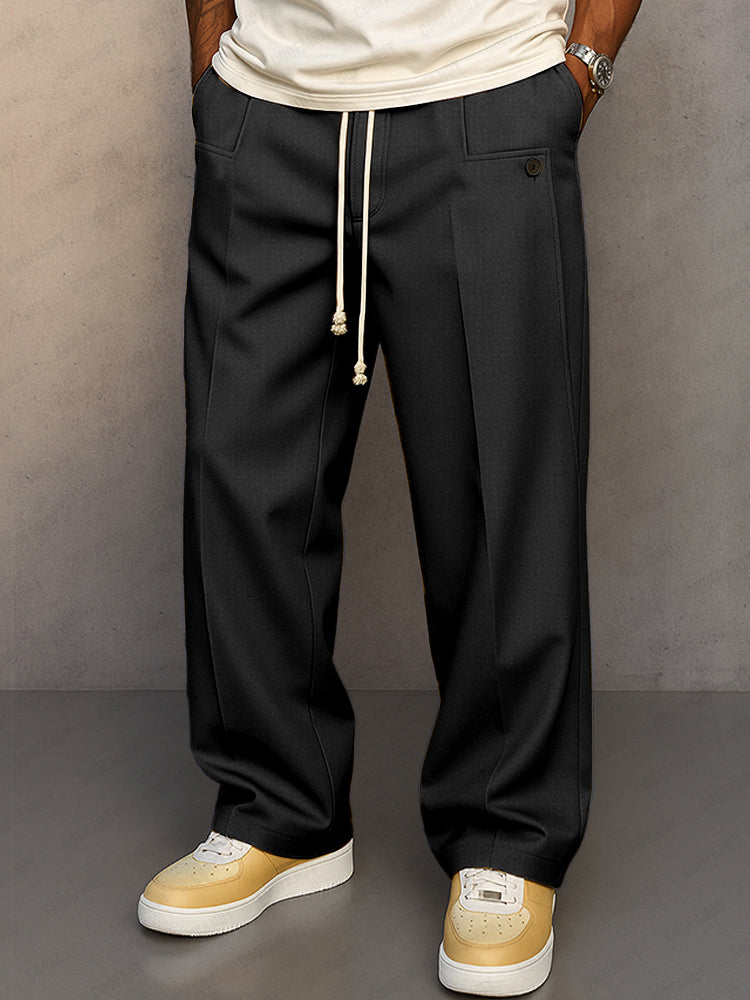 Men's Casual Pants With Wide Legs, A Pleated Design, And A Drawstring Waist – Relaxed Pants For Everyday Wear, Leisure, And Smart-casual Style