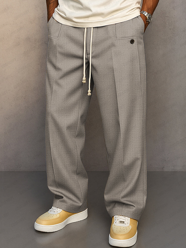 Men's Casual Pants With Wide Legs, A Pleated Design, And A Drawstring Waist – Relaxed Pants For Everyday Wear, Leisure, And Smart-casual Style