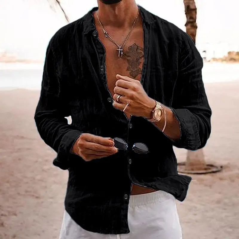 Men's Linen Shirt - Long-sleeve Casual Beach Shirt For Summer And Holiday Wear