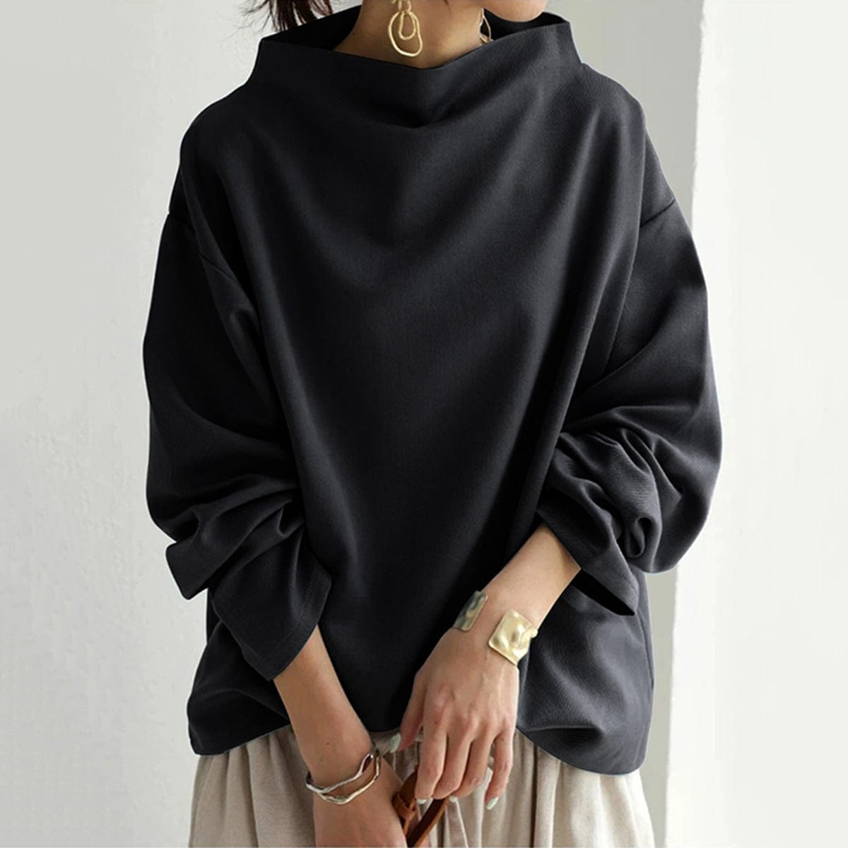 Mila | Women Relaxed Fit High Neck Long Sleeve Top