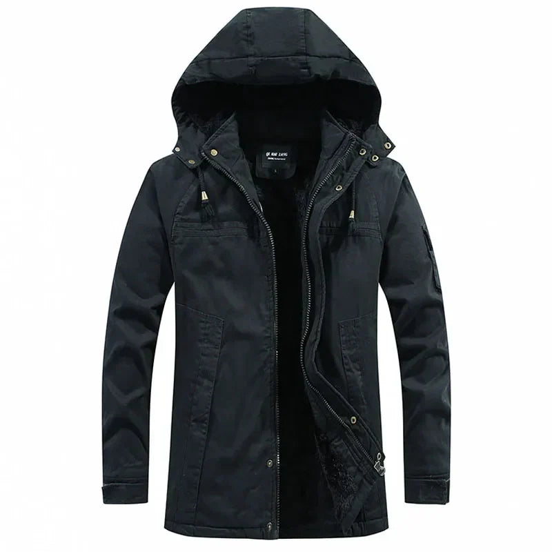 Men's Fleece-lined Winter Parka With A Hood And A Windproof Utility Design – Warm Outerwear For Cold Days, Everyday Wear, And Outdoor Use