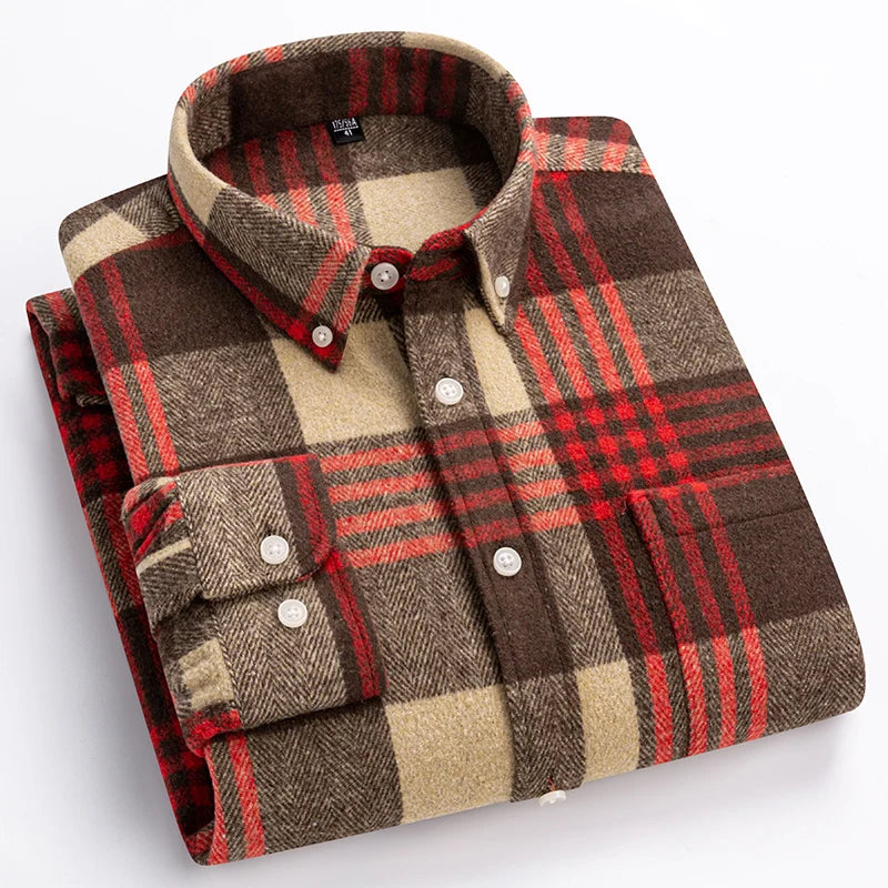 Men's Checkered Flannel Shirt With Button Closure And Long Sleeves – A Classic Casual Shirt For Fall, Everyday Wear, And Leisure