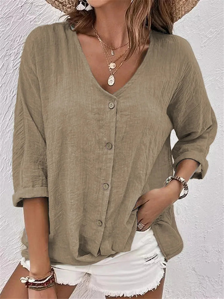 Emma | Summer Linen Blouse with Fine Button Closure