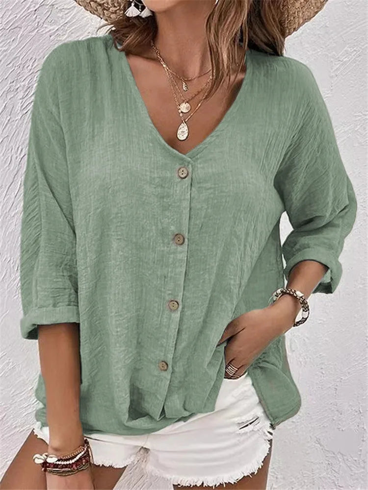 Emma | Summer Linen Blouse with Fine Button Closure