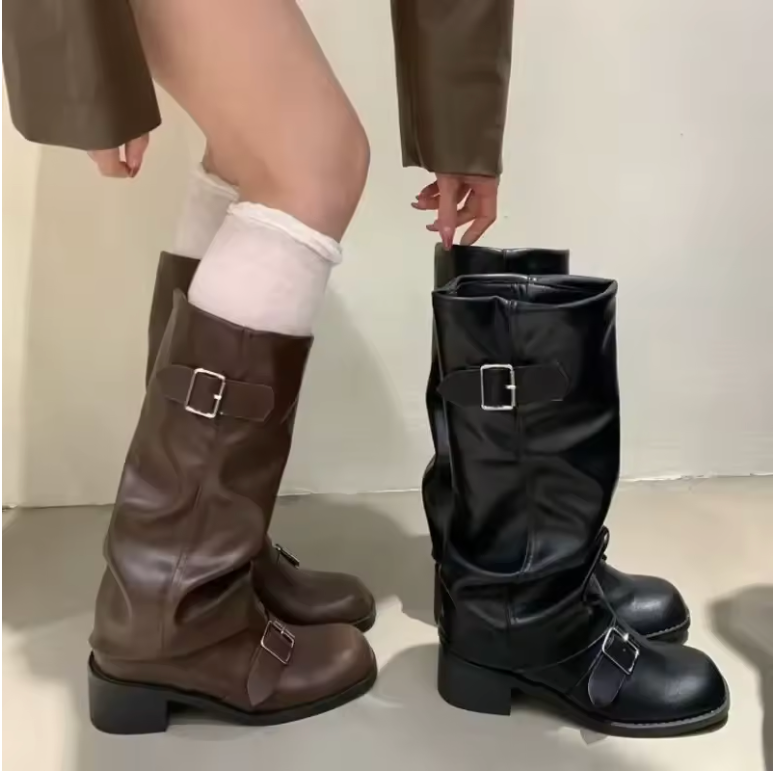 Debra –   Leather Platform Boots with Elegant Straps