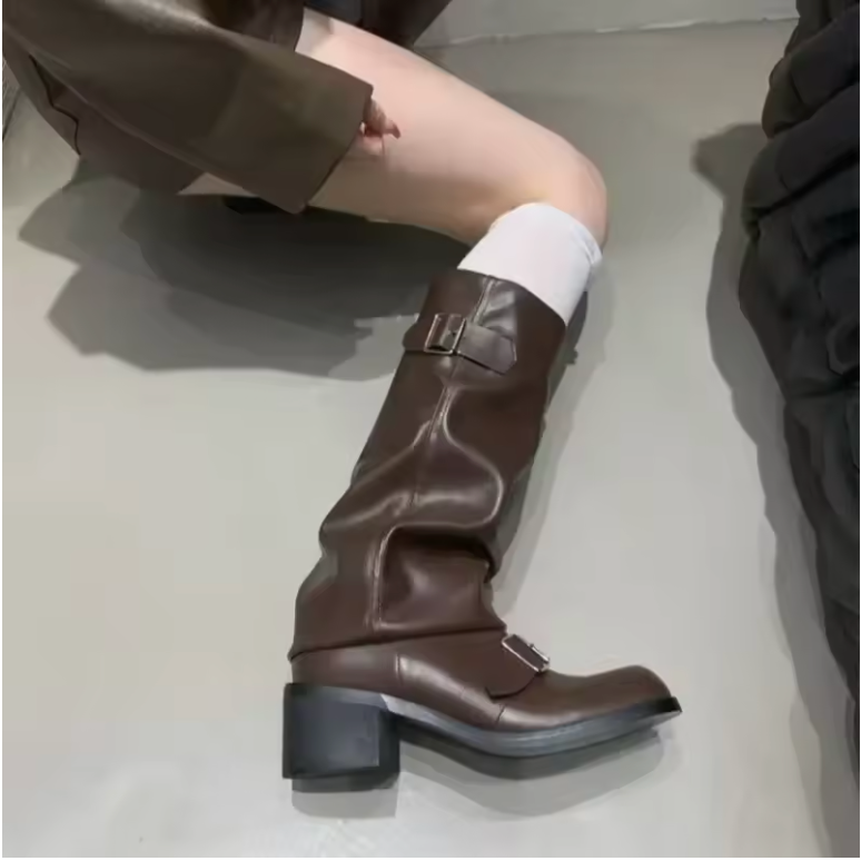 Debra –   Leather Platform Boots with Elegant Straps