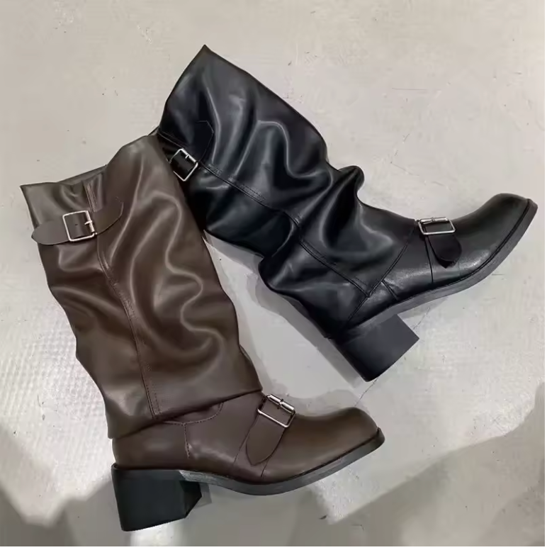 Debra –   Leather Platform Boots with Elegant Straps