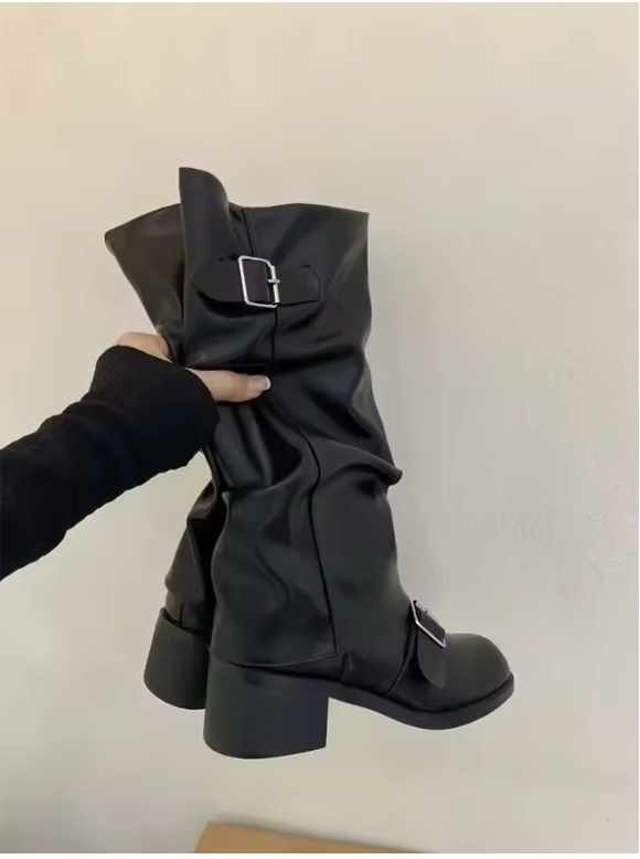 Debra –   Leather Platform Boots with Elegant Straps