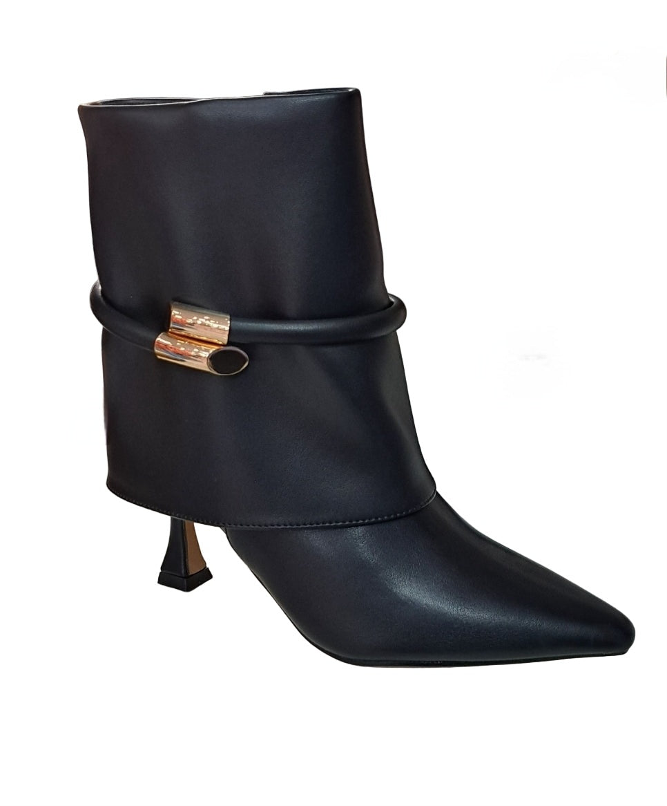 Oriana – Black Ankle Boots with Metallic Decoration and Cuff