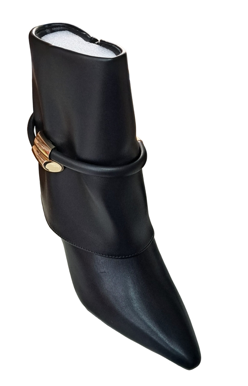 Oriana – Black Ankle Boots with Metallic Decoration and Cuff