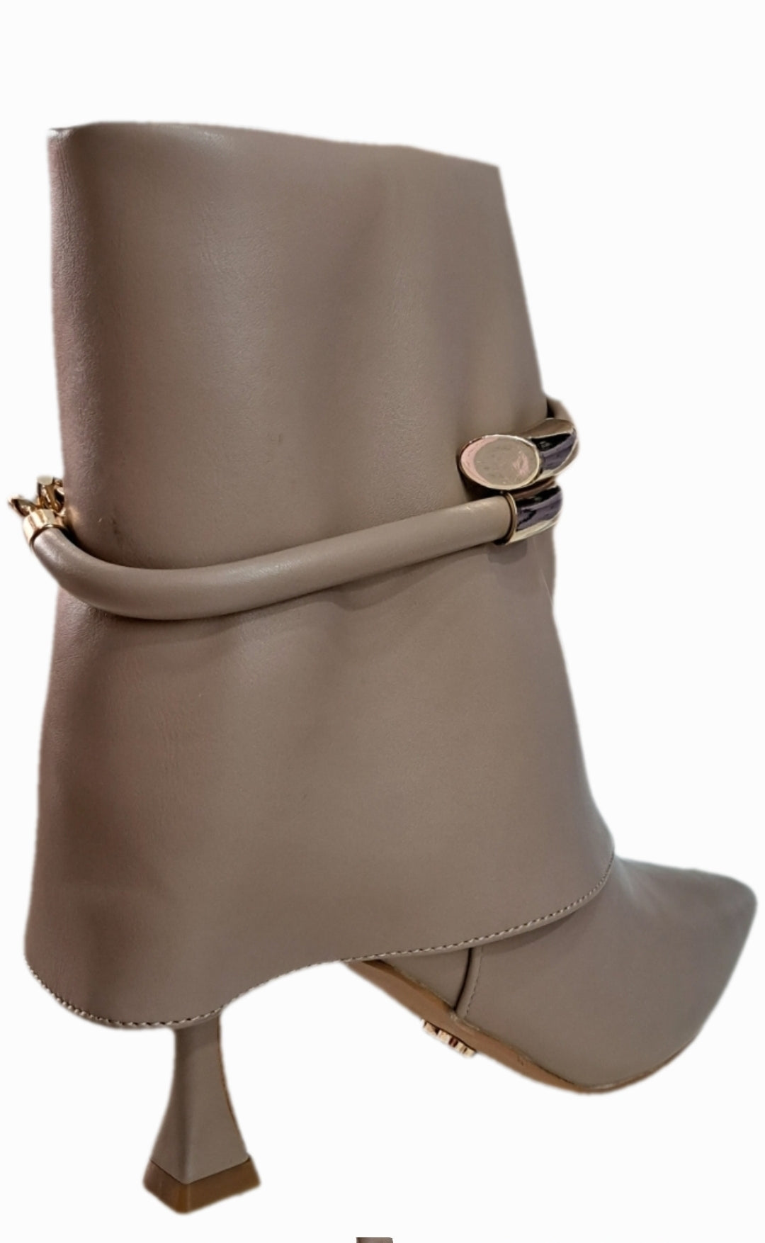 Oriana – Taupe Ankle Boots with Metallic Decoration and Cuff