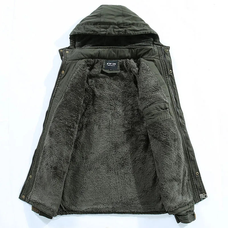 Men's Fleece-lined Winter Parka With A Hood And A Windproof Utility Design – Warm Outerwear For Cold Days, Everyday Wear, And Outdoor Use