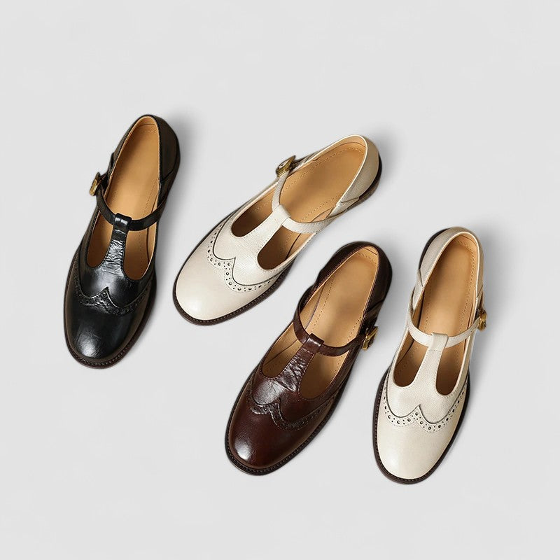 Elena | Women Cream Buckle Mary Jane Flats