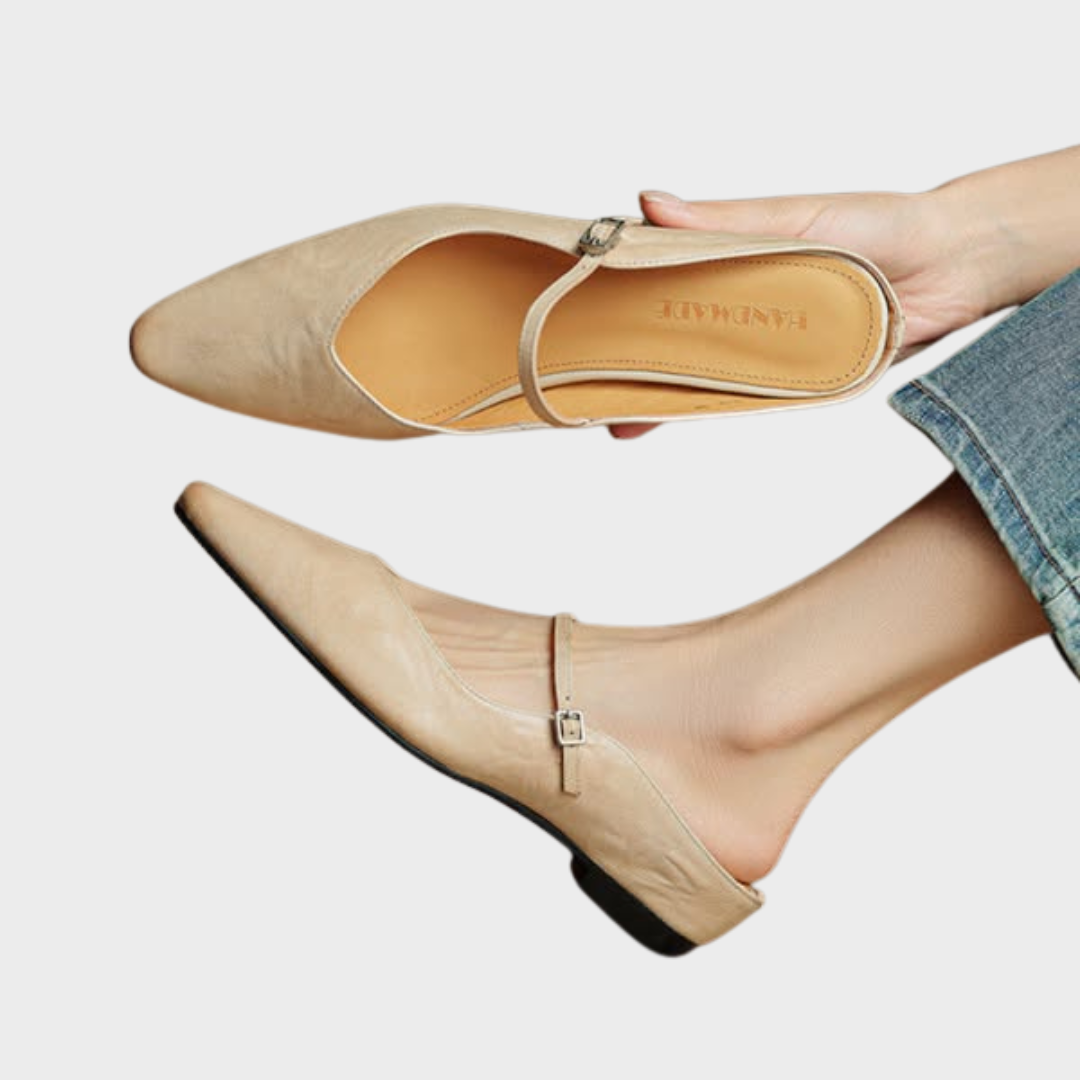 Luna | Women Elegant Leather Pointed-Toe Mule Flats