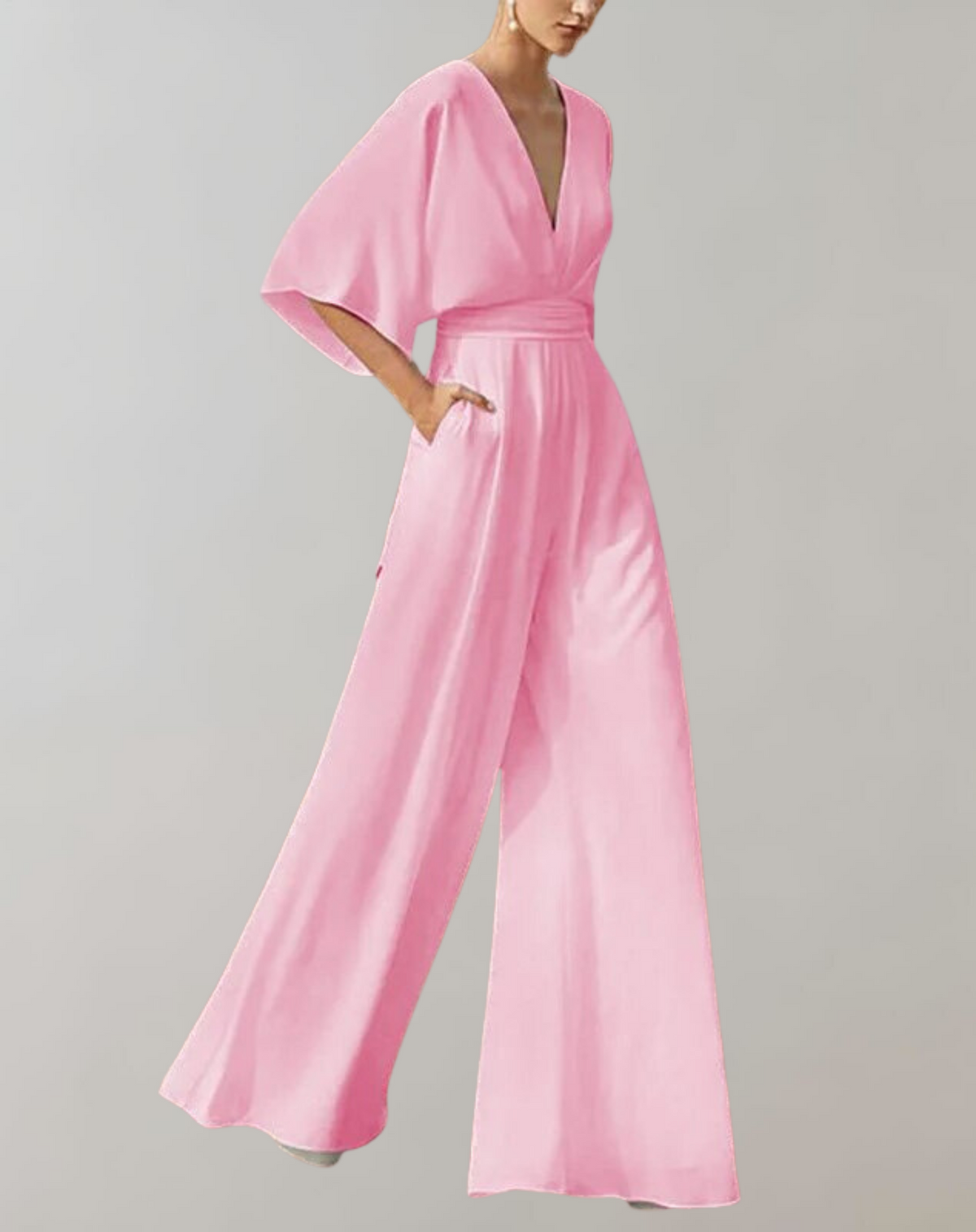 Women's Jumpsuit With A V-neck And Wide Legs—an Elegant, Flowing Design For Weddings And Summer Celebrations