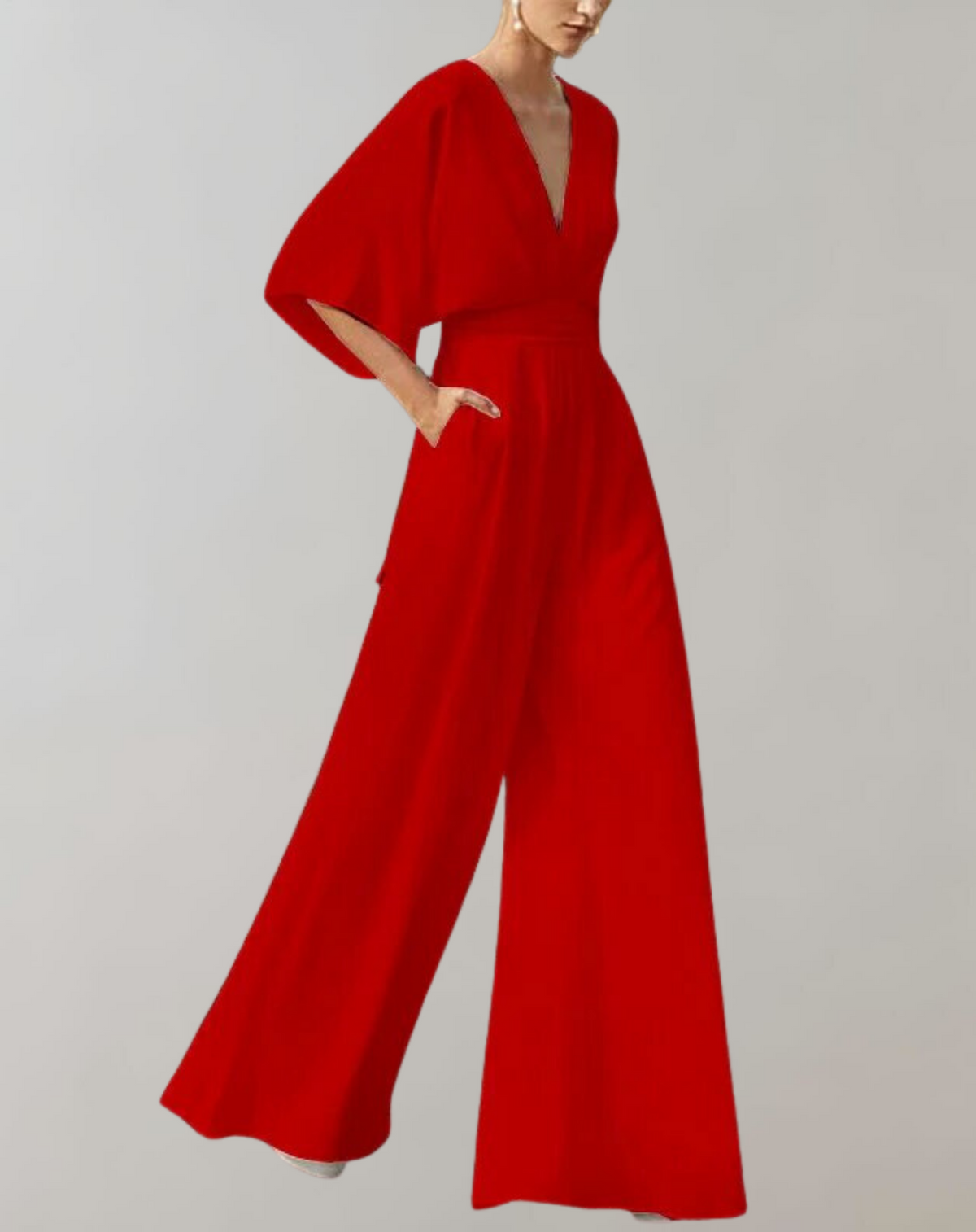 Women's Jumpsuit With A V-neck And Wide Legs—an Elegant, Flowing Design For Weddings And Summer Celebrations