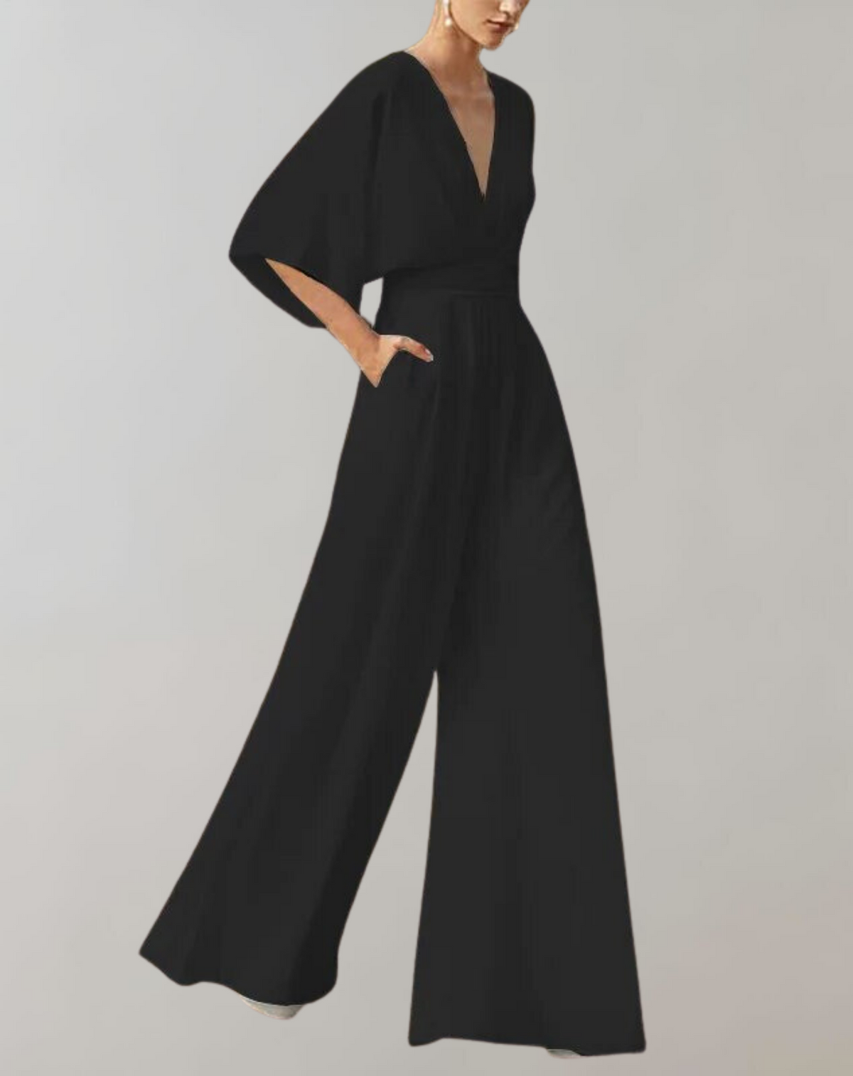 Women's Jumpsuit With A V-neck And Wide Legs—an Elegant, Flowing Design For Weddings And Summer Celebrations