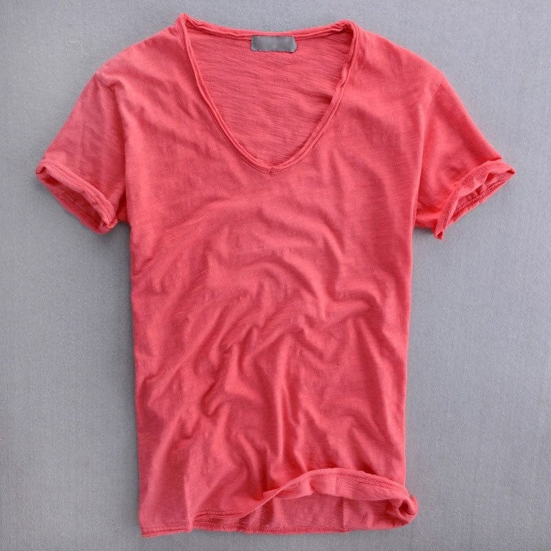 Men's Slim Fit V-neck T-shirt - Lightweight Casual Summer Top For Everyday Wear