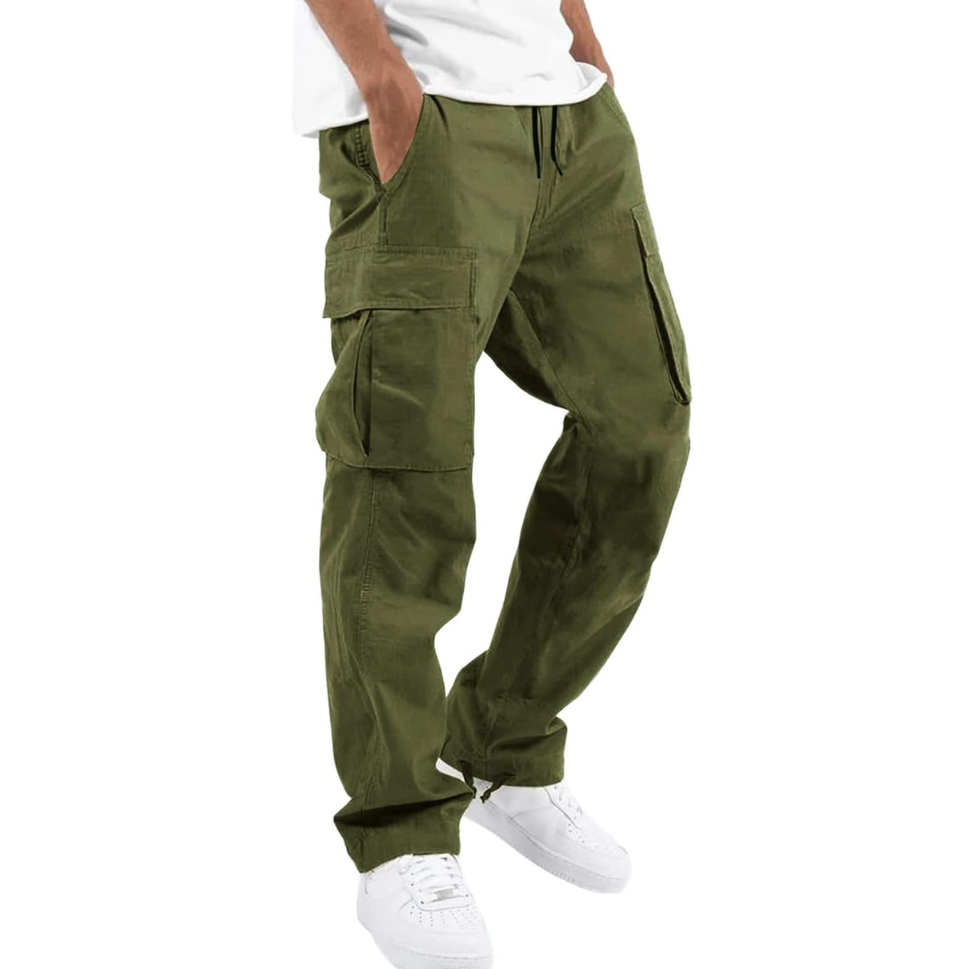 Men's Relaxed Cargo Trousers - Multi-pocket Utility Pants For Casual Streetwear And Everyday Wear