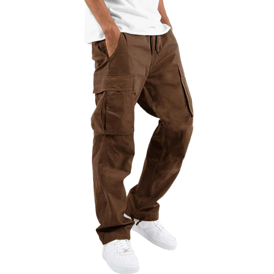 Men's Relaxed Cargo Trousers - Multi-pocket Utility Pants For Casual Streetwear And Everyday Wear