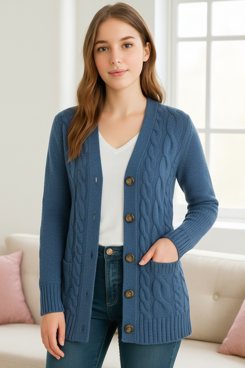 Luna | Women Cable Knit Cardigan with Buttons