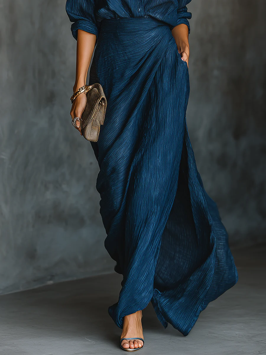 Daphne | Women Draped Shirt and Maxi Skirt Two Piece Set