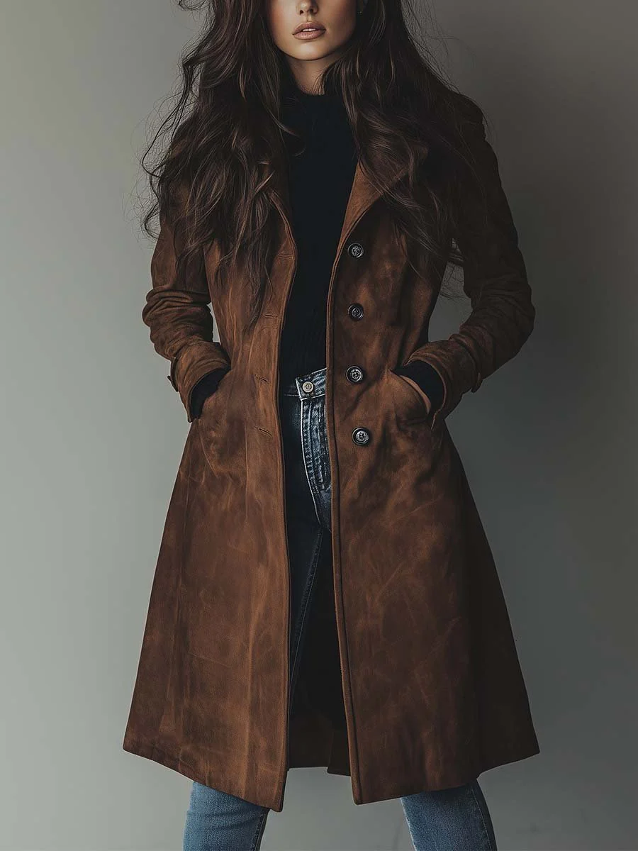 Women's Vintage-inspired Longline Trench Coat - Tailored Outerwear For Timeless Everyday Style