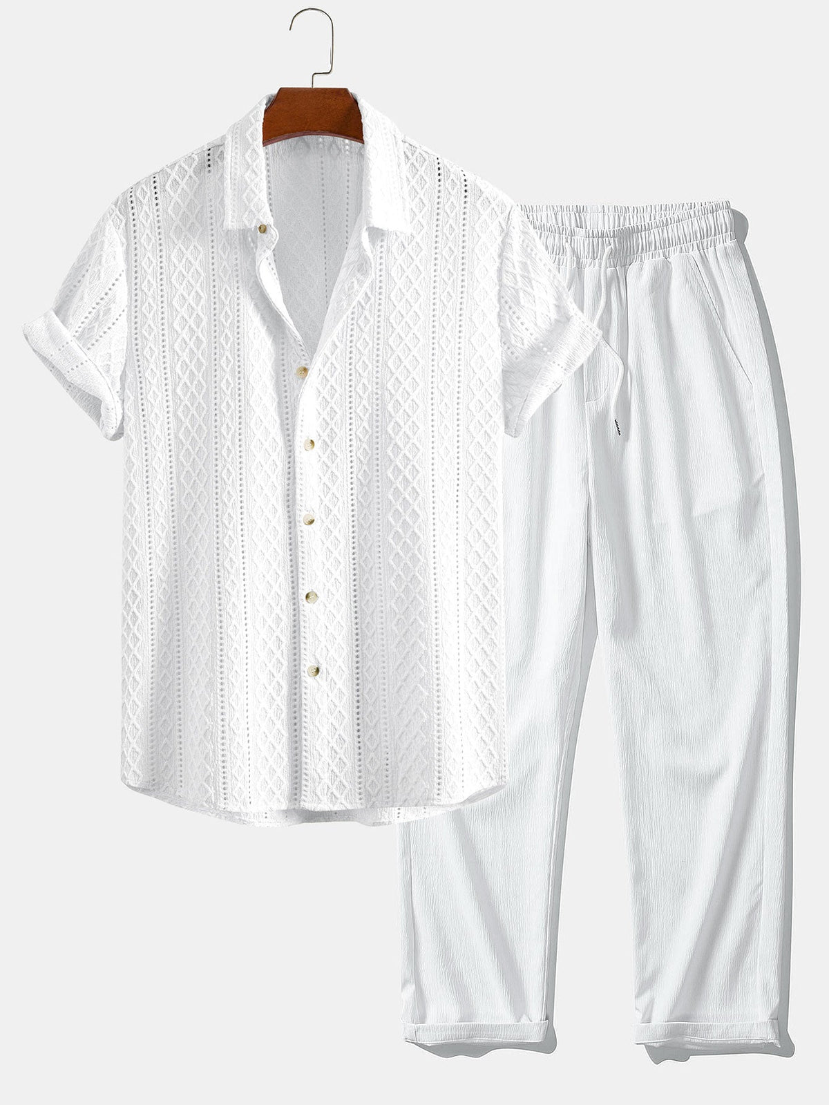 Men's Jacquard Shirt And Straight-leg Trousers Set - Relaxed Smart Casual Two-piece Outfit