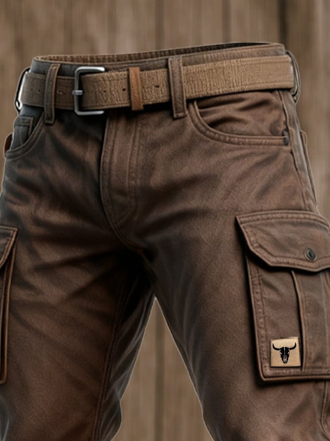 Men's Slim Fit Cargo Trousers - Utility Pocket Design For Casual Streetwear Style