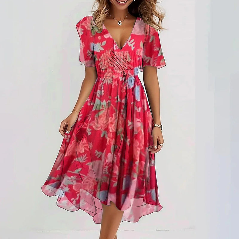 Anna| Asymmetrical Wrap Dress with Puff Sleeves