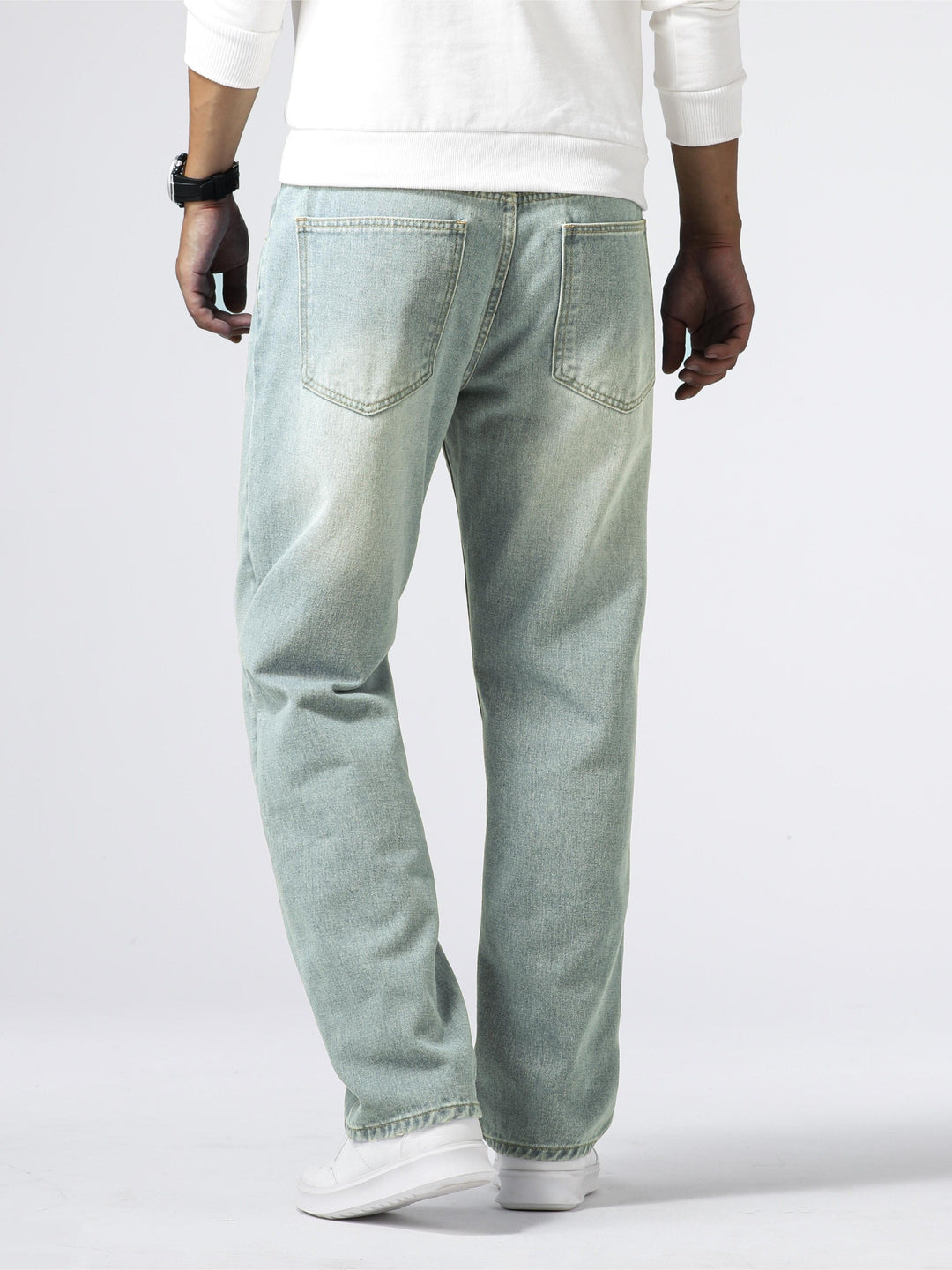 Men's Straight-leg Denim Jeans With A Washed Look – Classic Everyday Jeans For Leisure, Everyday Wear, And Casual Style