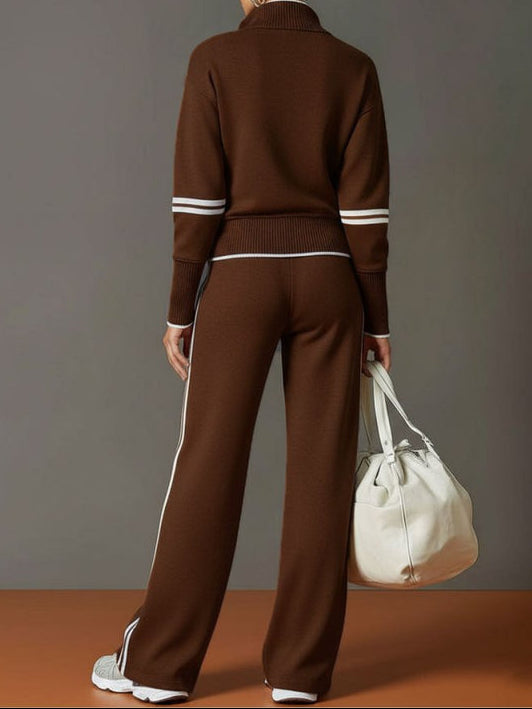 Women's Half-zip Lounge Set With Soft Stretch Fabric And Wide Legs – A Comfortable Travel Set For Everyday Wear, Relaxation, And Leisure