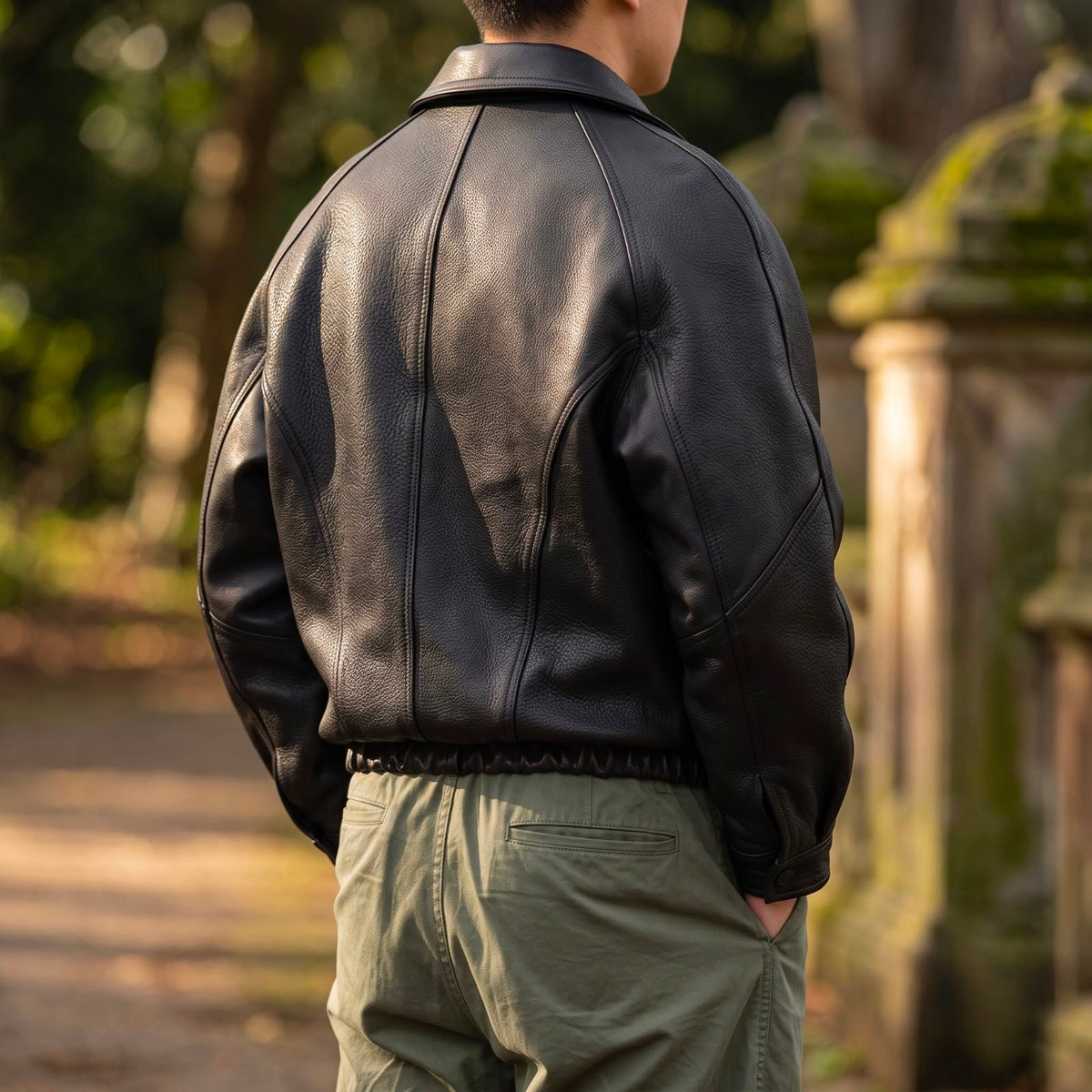 Men's Leather ZIP Jacket - Structured Collared Layer For Spring And Autumn Wear