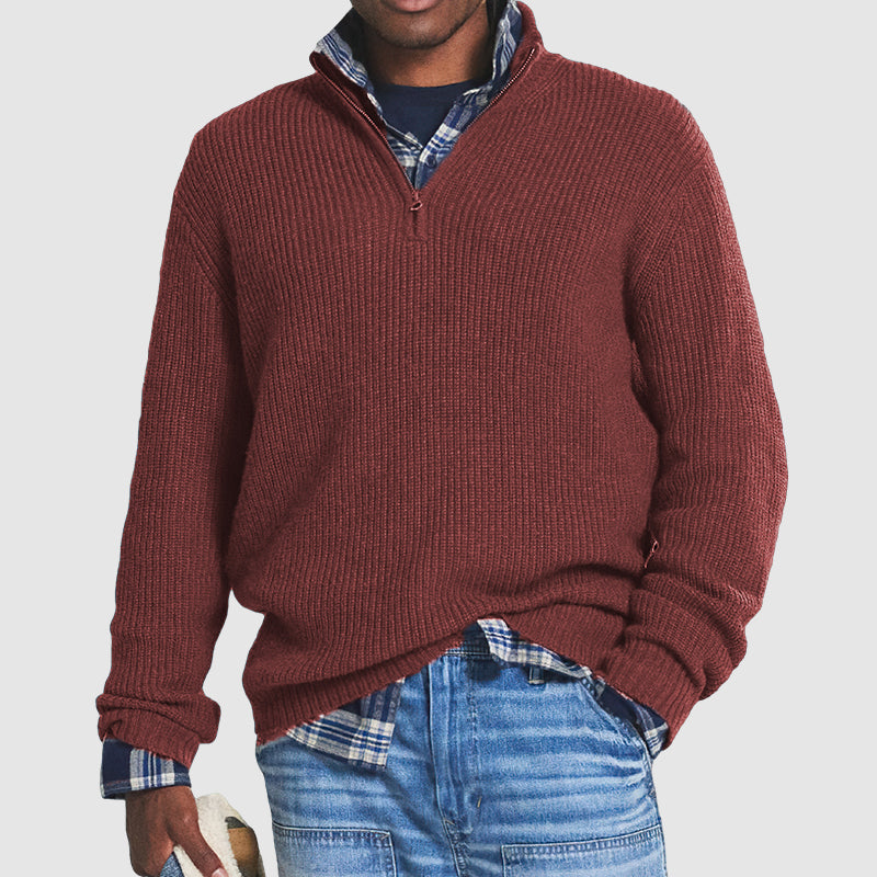 Men's Ribbed Quarter-zip Cashmere Sweater - Regular Fit Knitwear For Smart Casual Wear