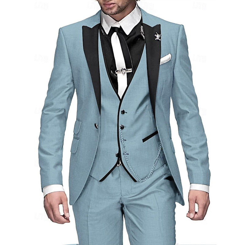 Men's Elegant Three-piece Tailored Suit Set - Formal Occasion Wear For Weddings And Special Events