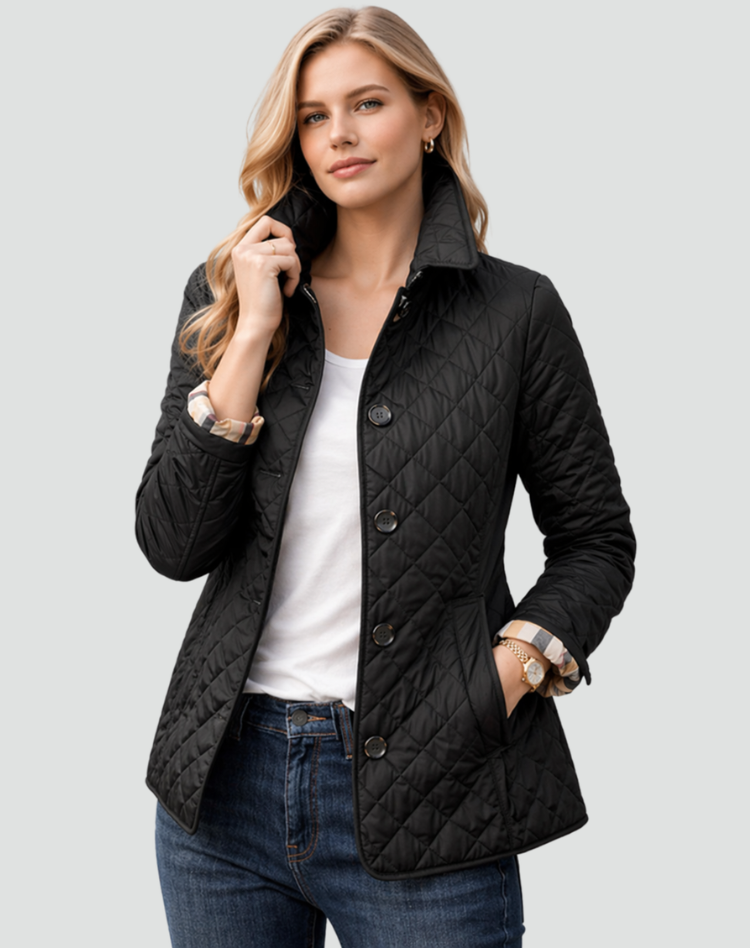 Women's Quilted Jacket - Button-front Collared Outerwear For Lightweight Everyday Wear