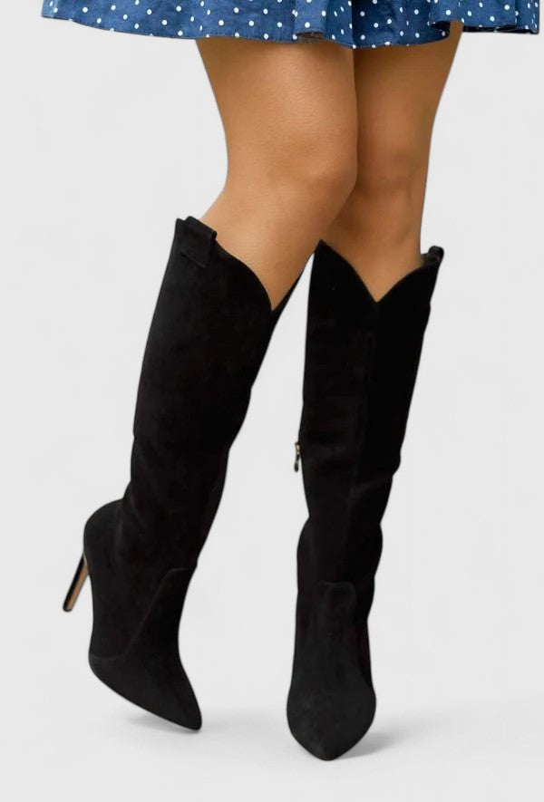 Elara | Women Knee High Pointed Toe Heeled Boots