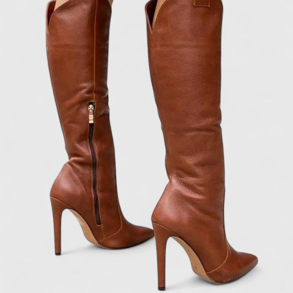 Elara | Women Knee High Pointed Toe Heeled Boots