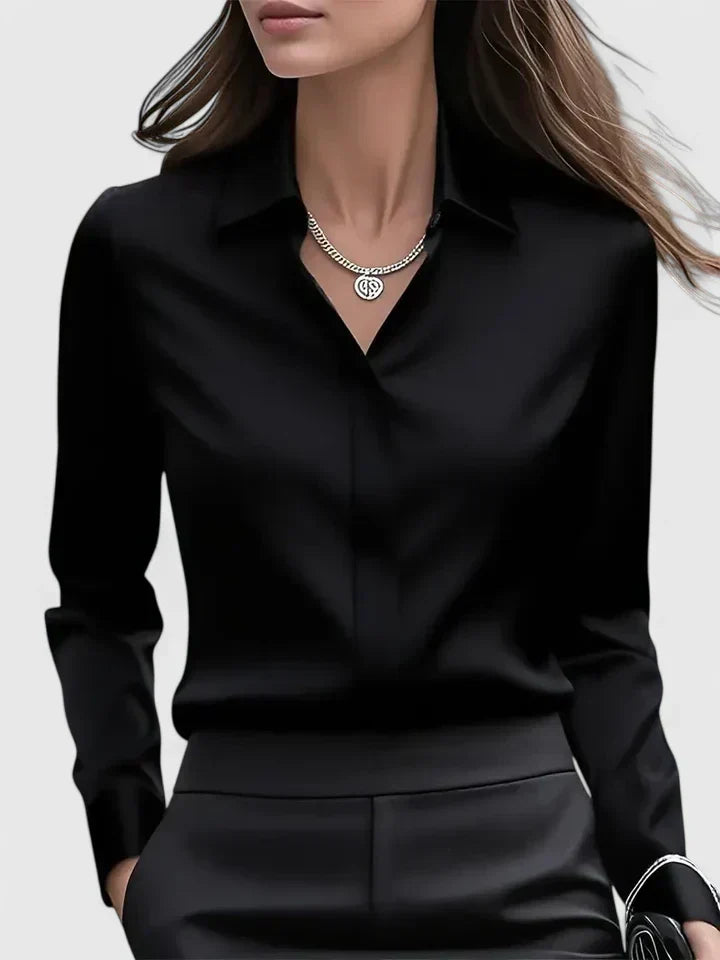 Women's Satin Long-sleeve Blouse - Polished Office And Smart Casual Shirt For Everyday Wear