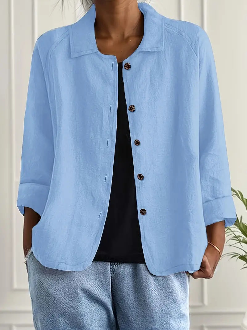 Women's Lightweight Button-front Jacket - Relaxed Fit Casual Outerwear For Spring And Summer