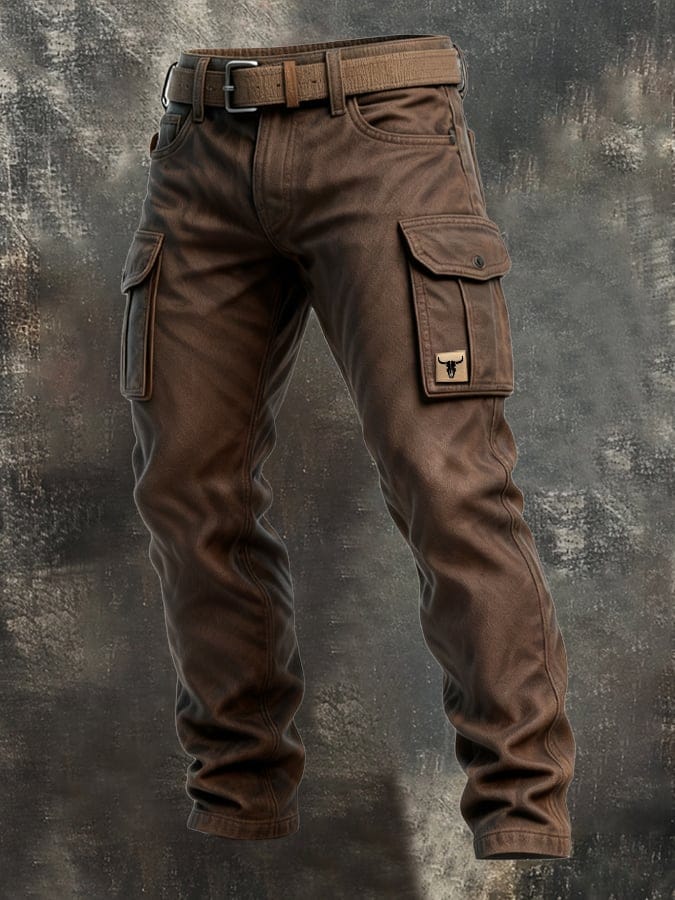 Men's Slim Fit Cargo Trousers - Utility Pocket Design For Casual Streetwear Style