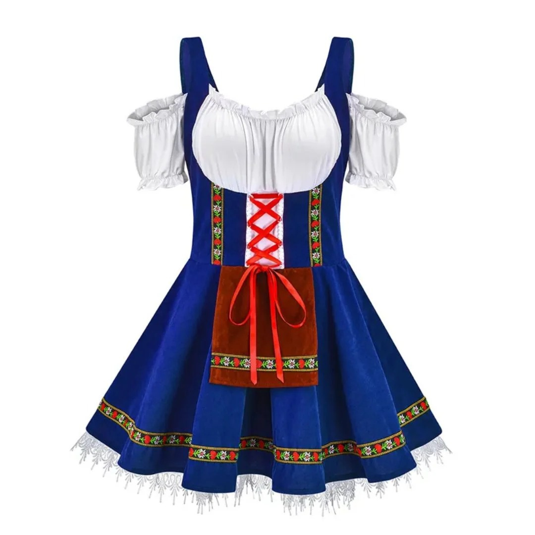 Women's Folk-inspired Dirndl Dress With An Off-the-shoulder Design And Decorative Apron – Festive Dress For Oktoberfest, Festivals, And Special Occasions