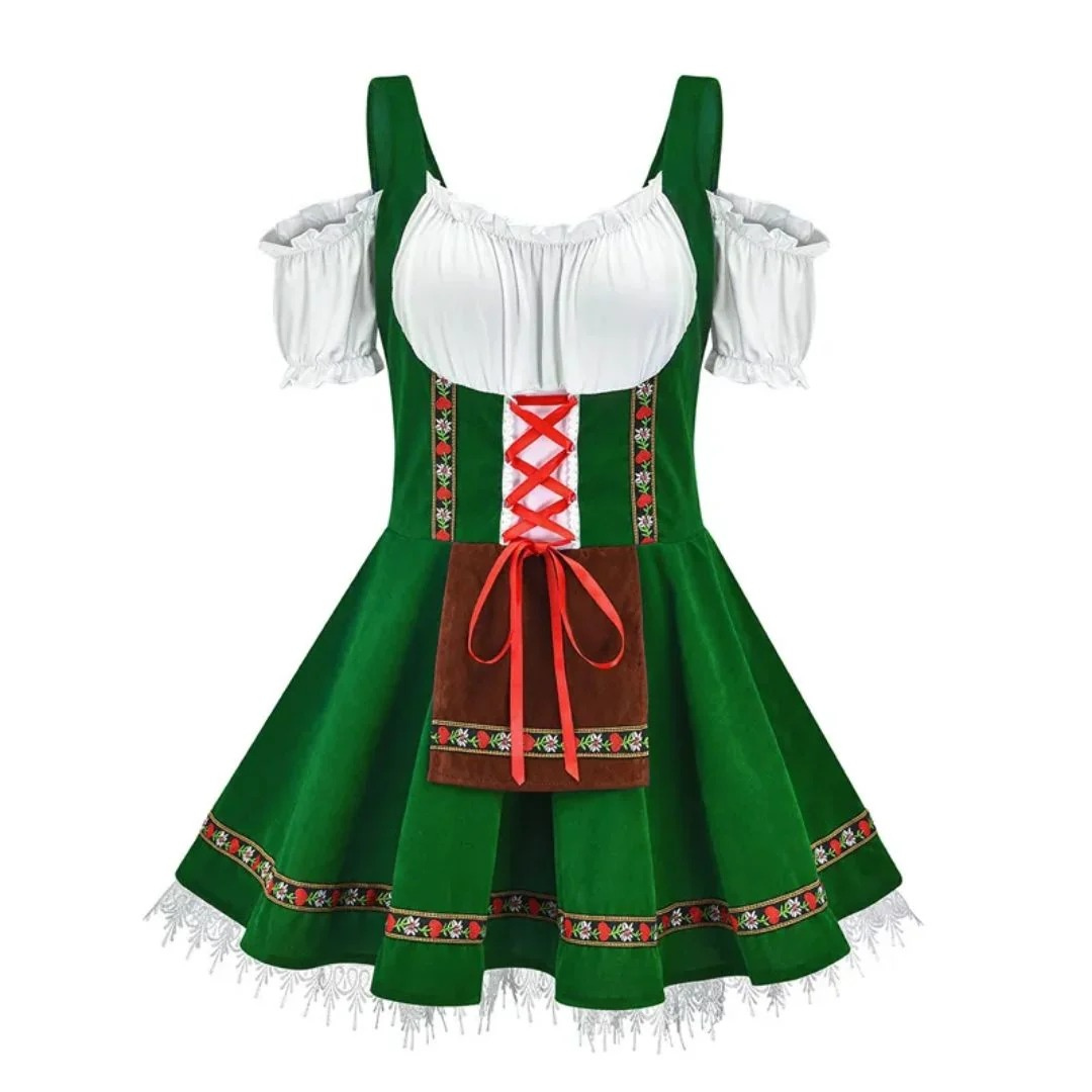 Women's Folk-inspired Dirndl Dress With An Off-the-shoulder Design And Decorative Apron – Festive Dress For Oktoberfest, Festivals, And Special Occasions