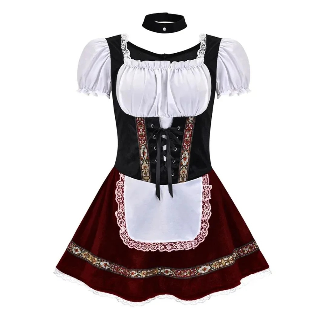 Women's Folk-inspired Dirndl Dress With An Off-the-shoulder Design And Decorative Apron – Festive Dress For Oktoberfest, Festivals, And Special Occasions