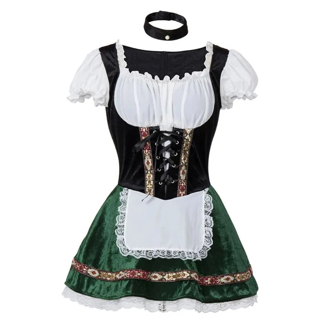 Women's Folk-inspired Dirndl Dress With An Off-the-shoulder Design And Decorative Apron – Festive Dress For Oktoberfest, Festivals, And Special Occasions