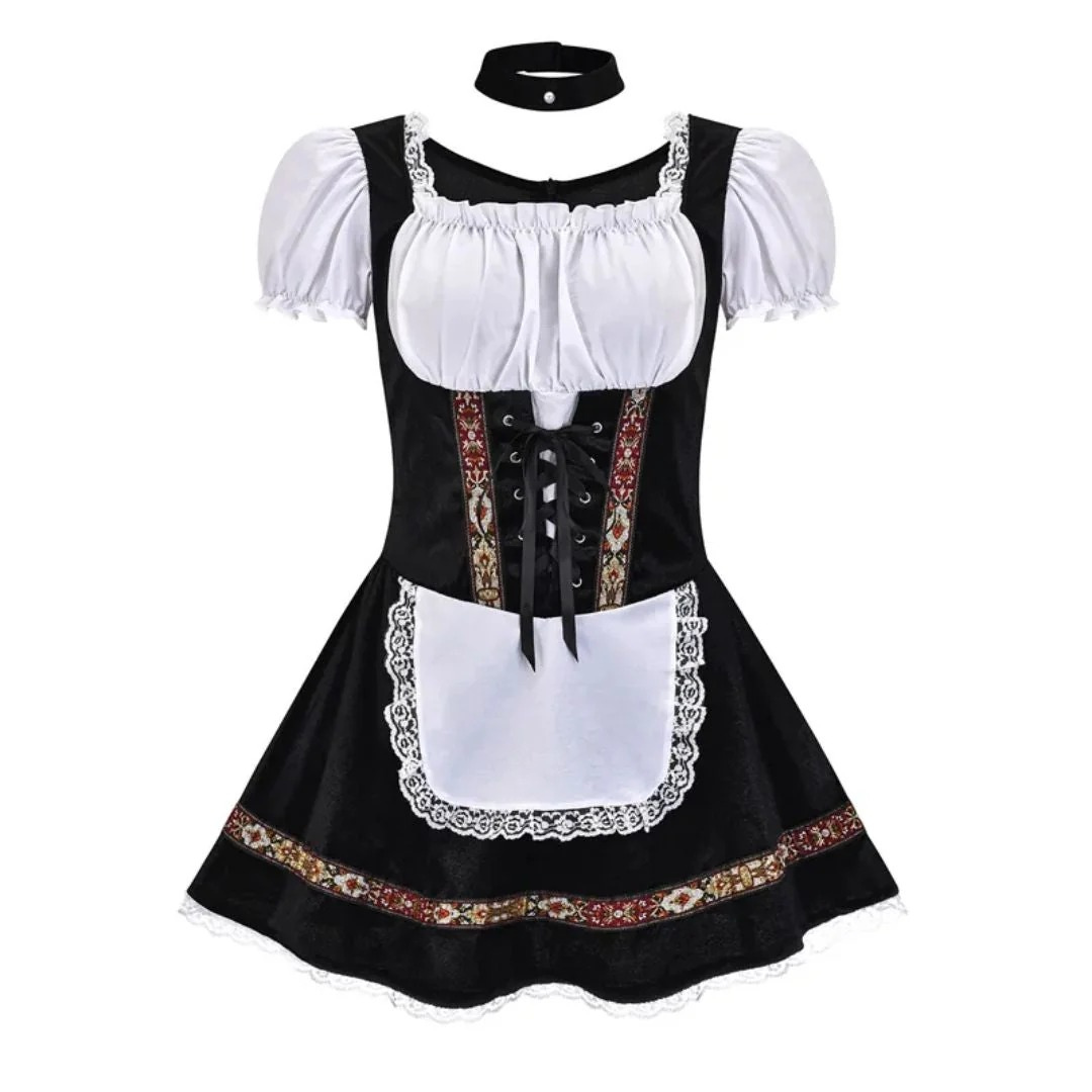 Women's Folk-inspired Dirndl Dress With An Off-the-shoulder Design And Decorative Apron – Festive Dress For Oktoberfest, Festivals, And Special Occasions